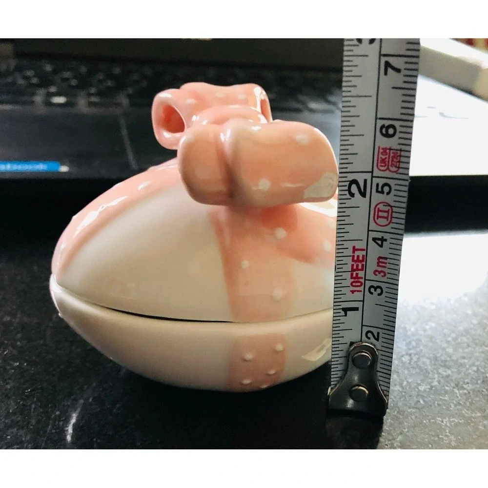 Jay Willfred Andrea by‎ Sadek Egg Trinket Box Pink White & Polka Dot Bow Vintage